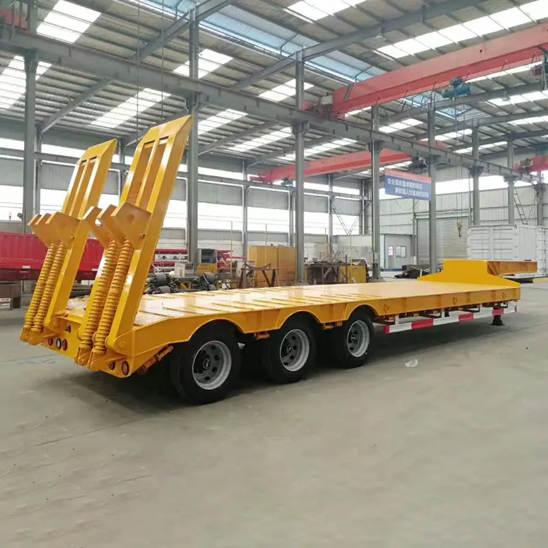 50-60 Ton 3 As Lowbed Semi Trailer karo Ramp mburi